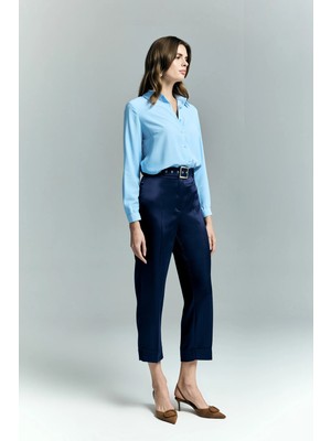 Sateen Lisa Saten Duble Paça Pantolon - Lacivert