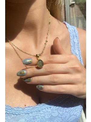 Spossy Silver Jewelry Yarı Zincir, Yarı Doğal Taşlı Damla Kolye