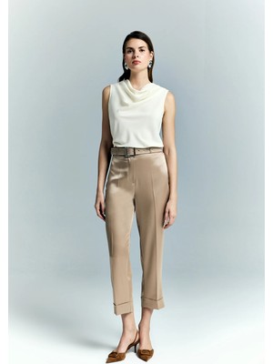 Sateen Lisa Saten Duble Paça Pantolon - Vizon