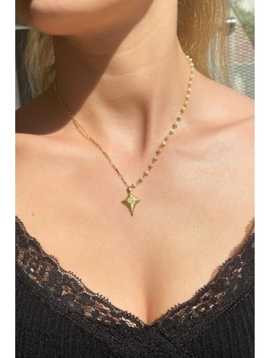 Spossy Silver Jewelry Yarı Zincir, Yarı Gerçek Inci Kutup Yıldızı Kolye