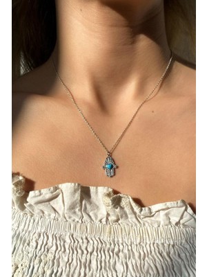 Spossy Silver Jewelry 925 Ayar Gümüş, Silver, Kalpli Fatma Ana Kolye, SPK1417