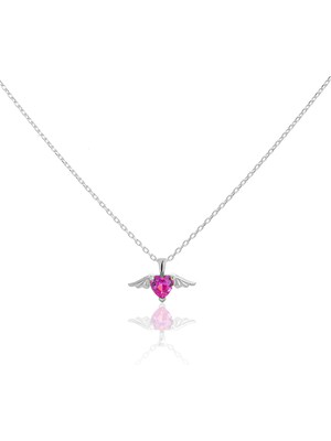 Spossy Silver Jewelry Kalp Taşlı Kanatlı Kolye