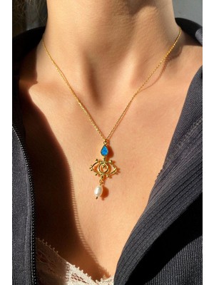 Spossy Silver Jewelry Inci Sallantılı Göz Kolye