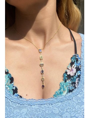 Spossy Silver Jewelry Baget Taşlı Y Kolye