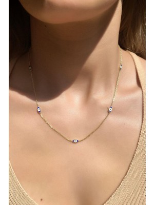 Spossy Silver Jewelry Minimal Beşli Göz Tasarım Kolye