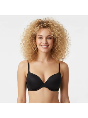 Bonbon Kadın Taş Baskılı Desteksiz Takma Askılı Siyah Renk Sütyen BB2349