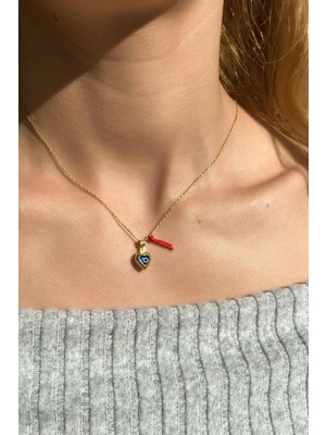 Spossy Silver Jewelry Kalp Nazar Cam Göz Ip Detaylı Kolye