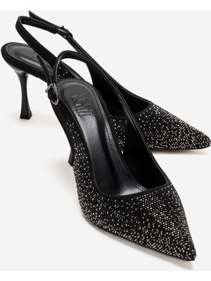 Luvi Johanna Siyah Platin Taşlı Kadın Topuklu Ayakkabı