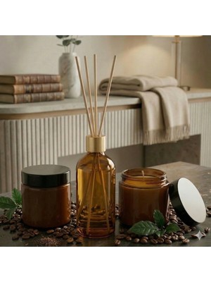 MumvemuM 3 Lü Set Kahve Kokulu Bambu Çubuklu Oda Kokusu ve Kahve Kokulu Mumlar