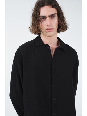 Giesto Dokulu Siyah Müslin Gömlek