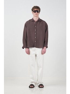 Giesto Kalın Çizgili Kahverengi Modal Gömlek