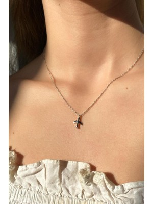 Spossy Silver Jewelry Minimal Uçak Kolye