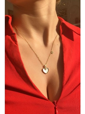 Spossy Silver Jewelry Sedef Taşlı Kalp Kolye