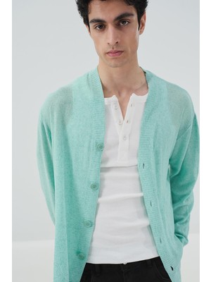 Giesto Hafif Ince Örgülü Mint Triko Hırka