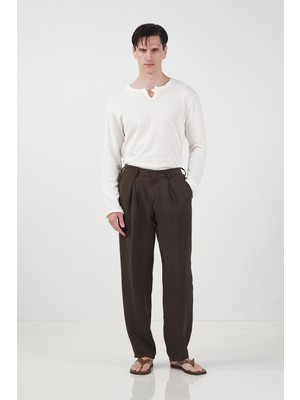 Giesto Dokulu Regular Fıt Klasik Kahverengi Pantolon