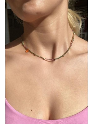Spossy Silver Jewelry Tourmaline Doğal Taşlı Choker Kolye