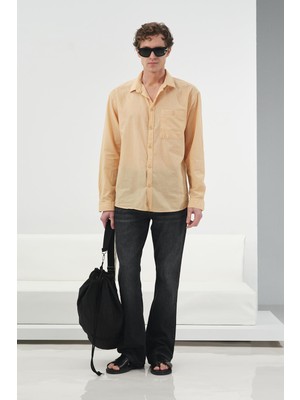 Giesto Dökümlü Regular Fıt Sarı Vual Gömlek