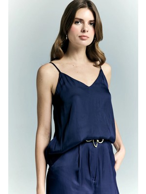 Sateen Tosca Askılı Bluz - Lacivert
