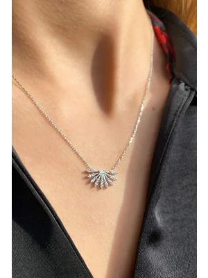 Spossy Silver Jewelry Yelpaze Kolye