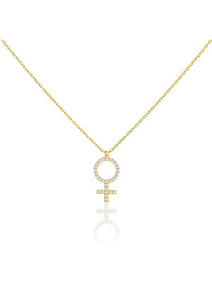 Spossy Silver Jewelry 925 Ayar Gümüş, Gold, Kadın Simgesi Kolye, SPK1168
