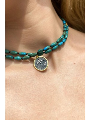 Spossy Silver Jewelry Doğal Taşlı Çift Dolamalı Choker Kolye