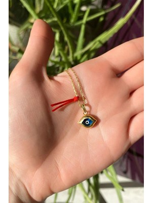 Spossy Silver Jewelry Oval Nazar Cam Göz Ip Detaylı Kolye
