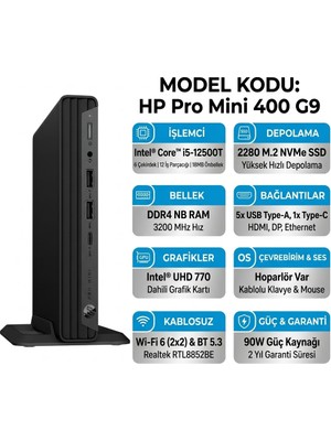 Hp Pro Mini 400 G9 Intel Core I5-12500T 20GB 512GB SSD Freedos Mini Pc 9M950AT 003