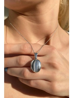 Spossy Silver Jewelry 1,8 cm Açılır-Kapanır Oval Kolye