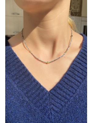 Spossy Silver Jewelry Hematit Taşlı, Minimal Yuvarlak Tasarımlı Kolye