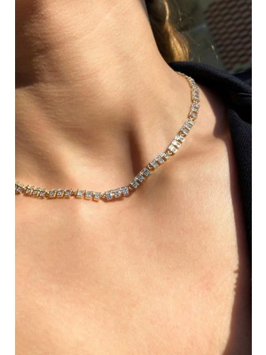 Spossy Silver Jewelry Kare Baget Taşlı Choker Kolye
