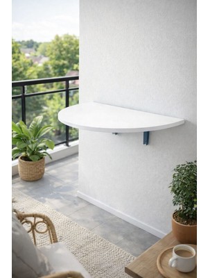 Mobilyacın Açılır Kapanır Çalışma Masası Mutfak Masası Katlanır Duvar Masası Yarım Daire -Beyaz