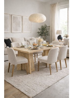 Mobilyacın Dikdörtgen Salon Yemek Masası Mantar Ayak - 36MM Kalın Kenarlı 180X90-TRAVERTEN