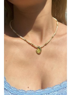 Spossy Silver Jewelry Araları Dorika Taşlı Gerçek Inci Deniz Kabuğu Kolye