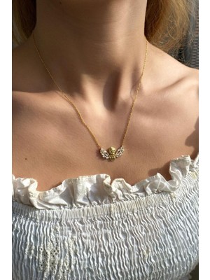 Spossy Silver Jewelry 925 Ayar Gümüş, Gold, Melek Kolye, SPK1429