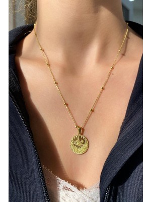 Spossy Silver Jewelry Çift Taraflı Yuvarlak  Madalyon Kolye