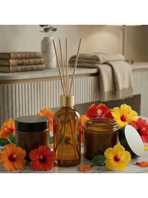 MumvemuM 3 Lü Set Amber Çiçeği Kokulu Bambu Çubuklu Oda Kokusu ve Amber Çiçeği Kokulu Mumlar