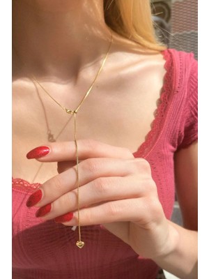 Spossy Silver Jewelry Sallantılı Minimal Kalpli Y Kolye 60 cm