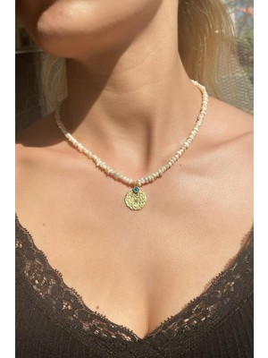 Spossy Silver Jewelry Nazar Gözlü Gerçek Inci Choker Kolye