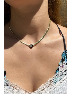 Spossy Silver Jewelry Italyan Zincir Baget Taşlı Kolye