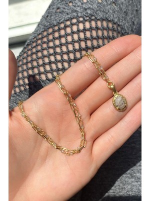 Spossy Silver Jewelry Yarı Zincir, Yarı Dumanlı Quartz Doğal Taşlı Kolye