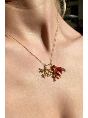 Spossy Silver Jewelry Doğal Coral (Mercan) Taşlı Kolye