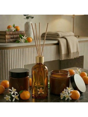 MumvemuM 3 Lü Set Mandalina Kokulu Bambu Çubuklu Oda Kokusu ve Mandalina Kokulu Mumlar