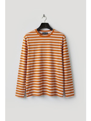Giesto Uzun Kollu Çizgili Turuncu T-Shırt