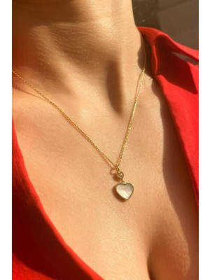 Spossy Silver Jewelry Sedef Taşlı Kalp Kolye