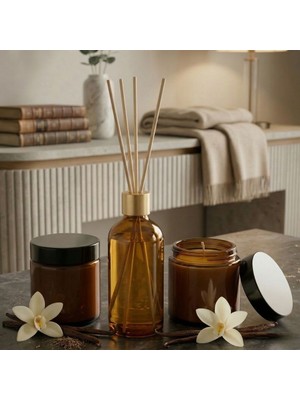 MumvemuM 3 Lü Set Vanilya Kokulu Bambu Çubuklu Oda Kokusu ve Vanilya Kokulu Mumlar