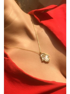 Spossy Silver Jewelry Sedef Taşlı Fatma Ana Eli Kolye