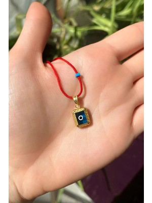 Spossy Silver Jewelry Dikdörtgen Nazar Cam Göz Ipli Kolye