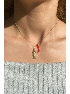 Spossy Silver Jewelry Balık Ip Detaylı Kolye