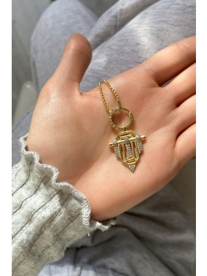 Spossy Silver Jewelry Halka Detaylı Büyük Boy Sembol Kolye