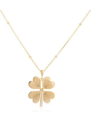 Spossy Silver Jewelry Büyük Boy Top Zincirli Yonca Kolye